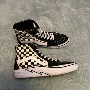 Vans Black & White Checkerboard High-Tops with Lightning Sole